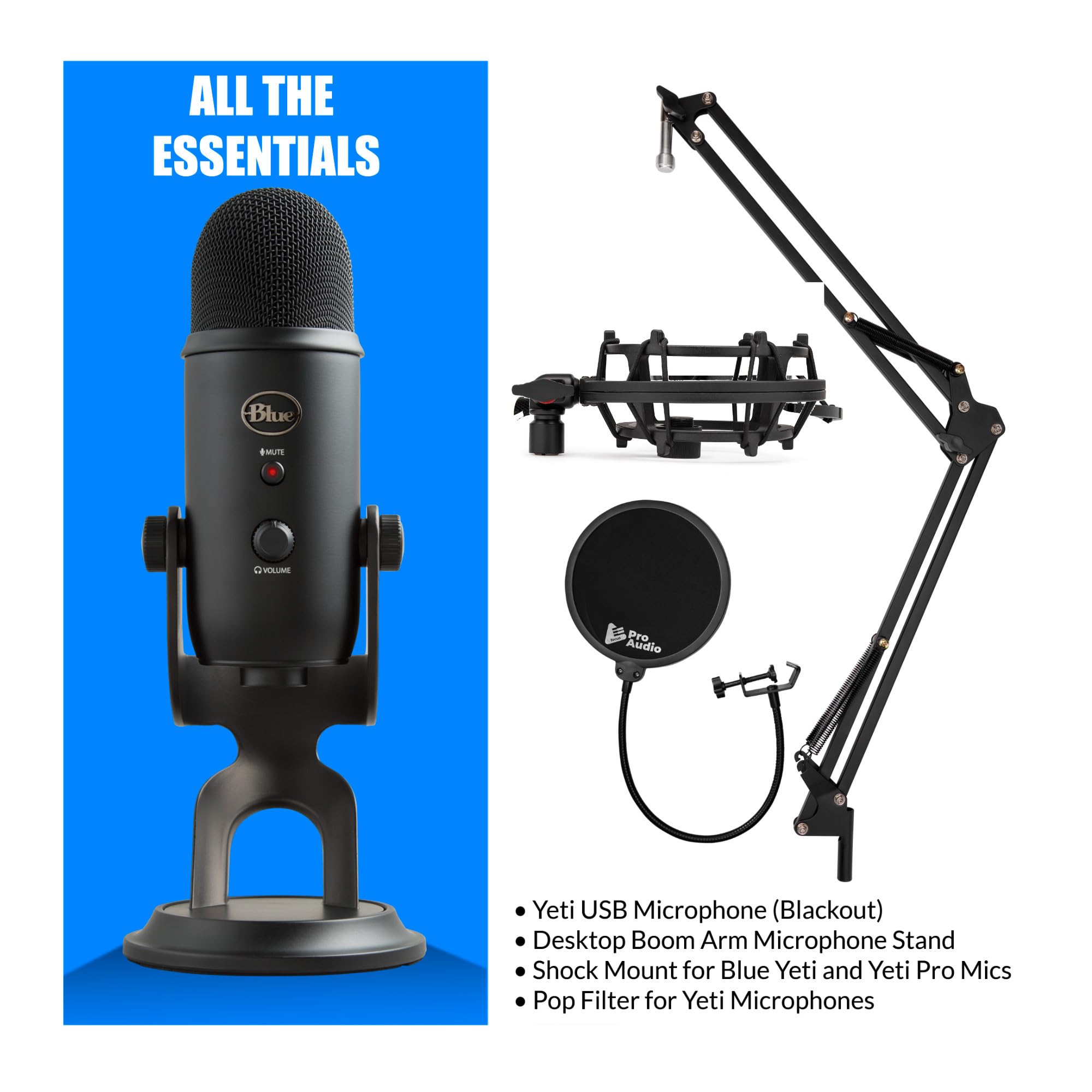 Blue YETI ブラック ブーム付き Amazon.com: Blue Yeti Microphone (Blackout) Bundle with Boom